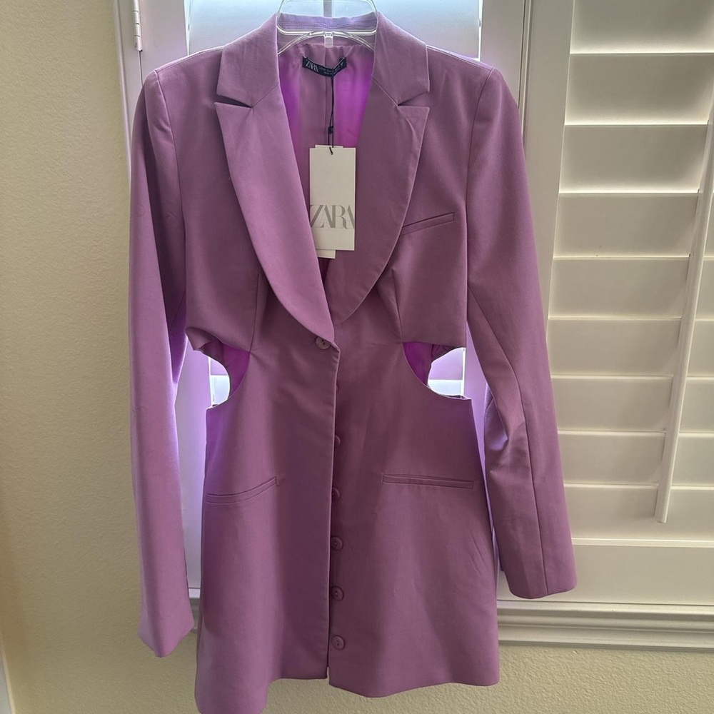 ZARA Lilac Cut Out Blazer Dress – Size L, NWT, Blogger Favorite, Sold Out! - Picture 2 of 13